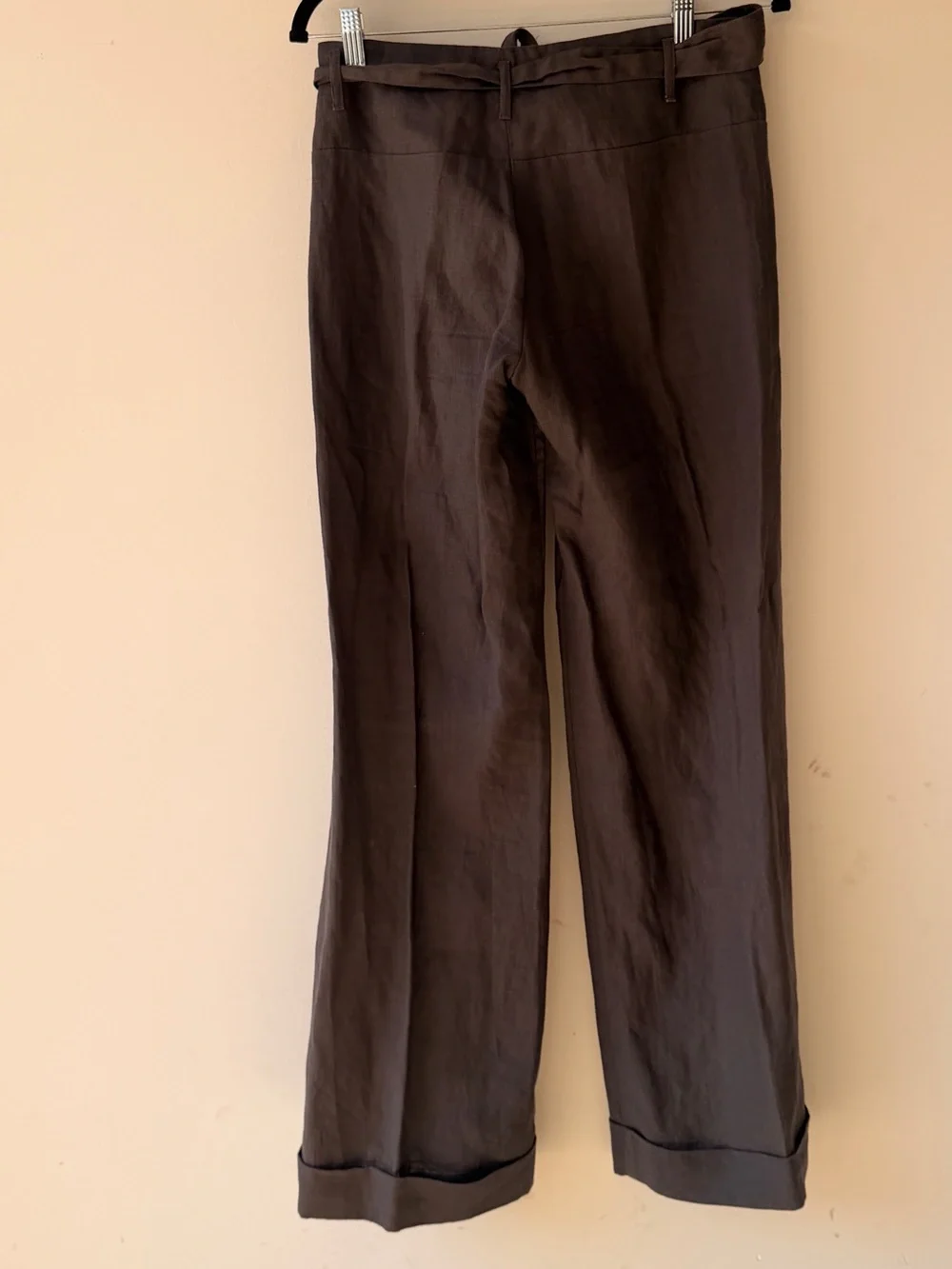 100% Linen Banana Republic Dark Brown Belted Wide-Leg Pants
